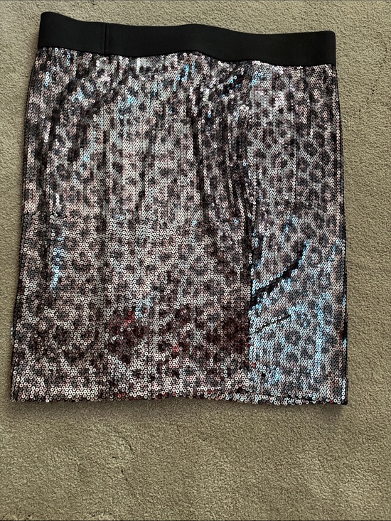 Karen Kane Dresses & Skirts - Karen Kane Silver Sequin Mini Skirt with Black Waistband